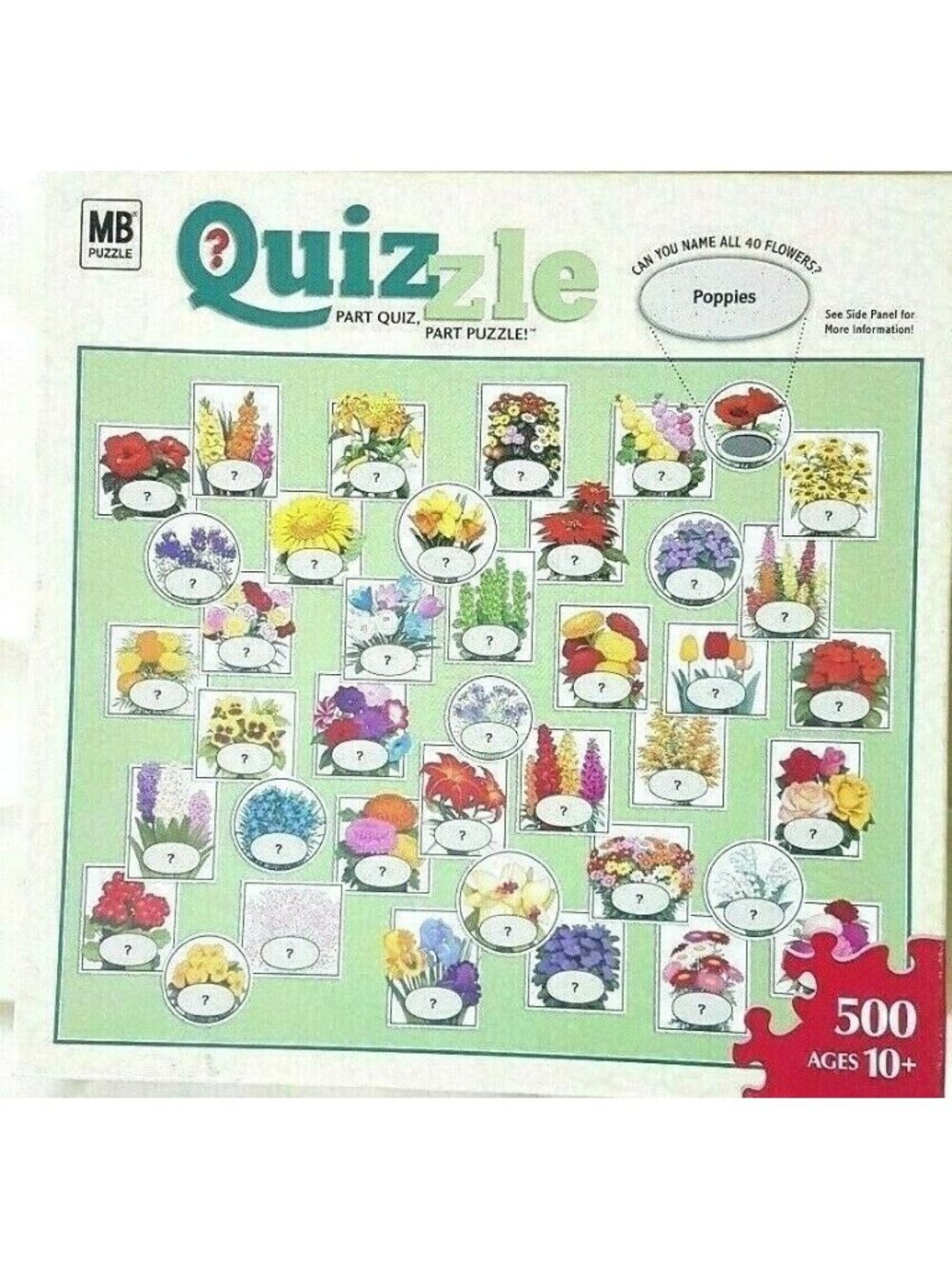 Vtg Puzzle Milton Bradley Quizzle 500Pc Poppies Memory Flower Identification New